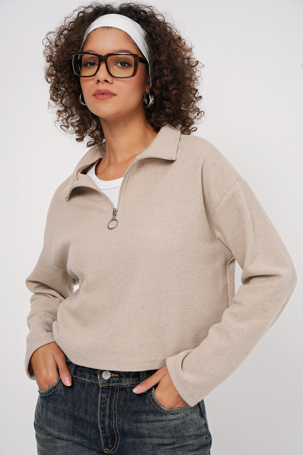 Cream Women Sweatshirt