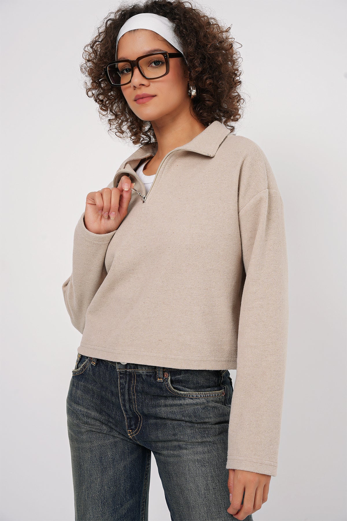 Cream Women Sweatshirt