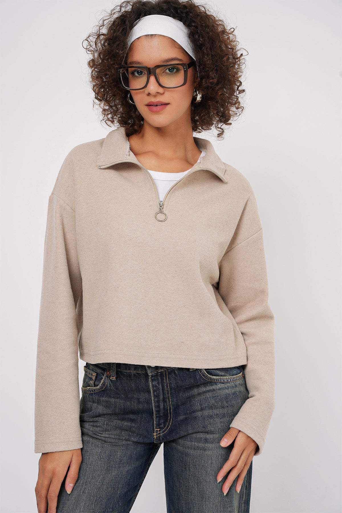 Cream Women Sweatshirt
