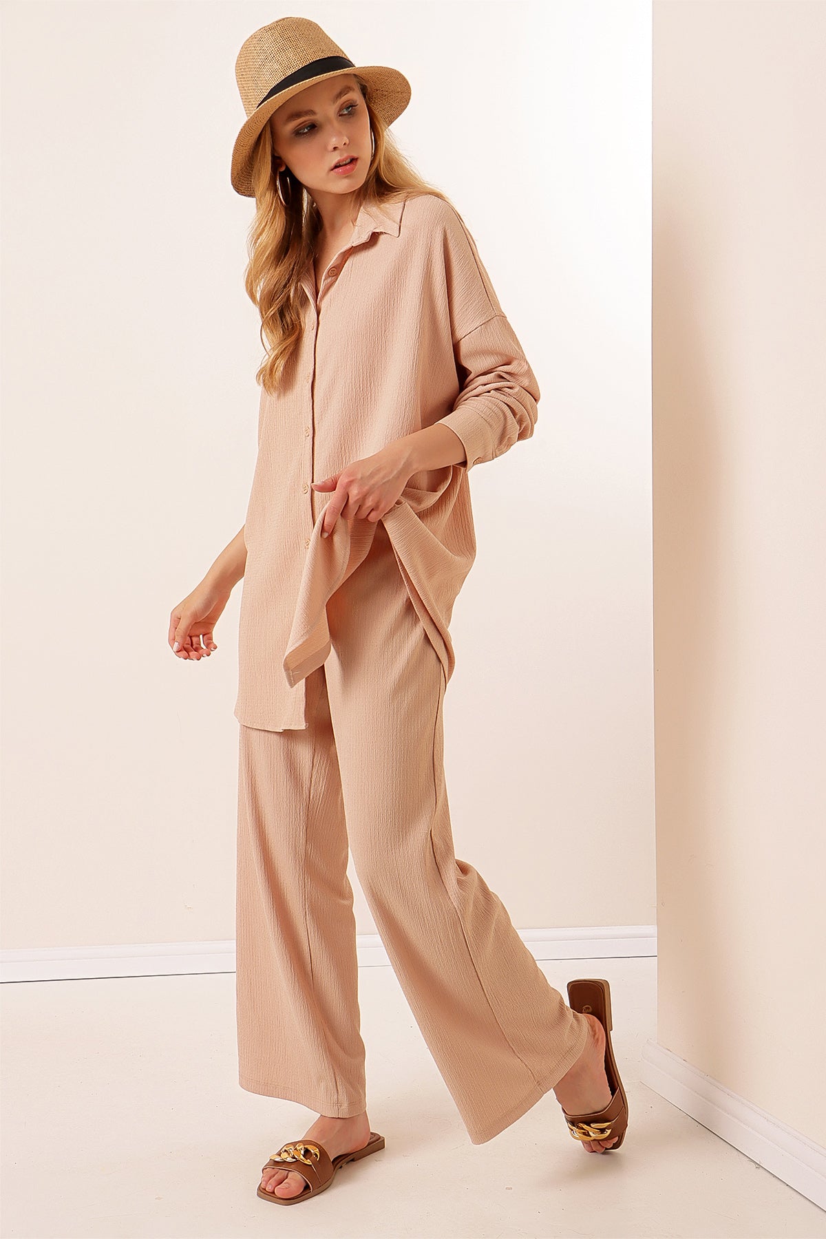 Beige Women Top and Bottom Set