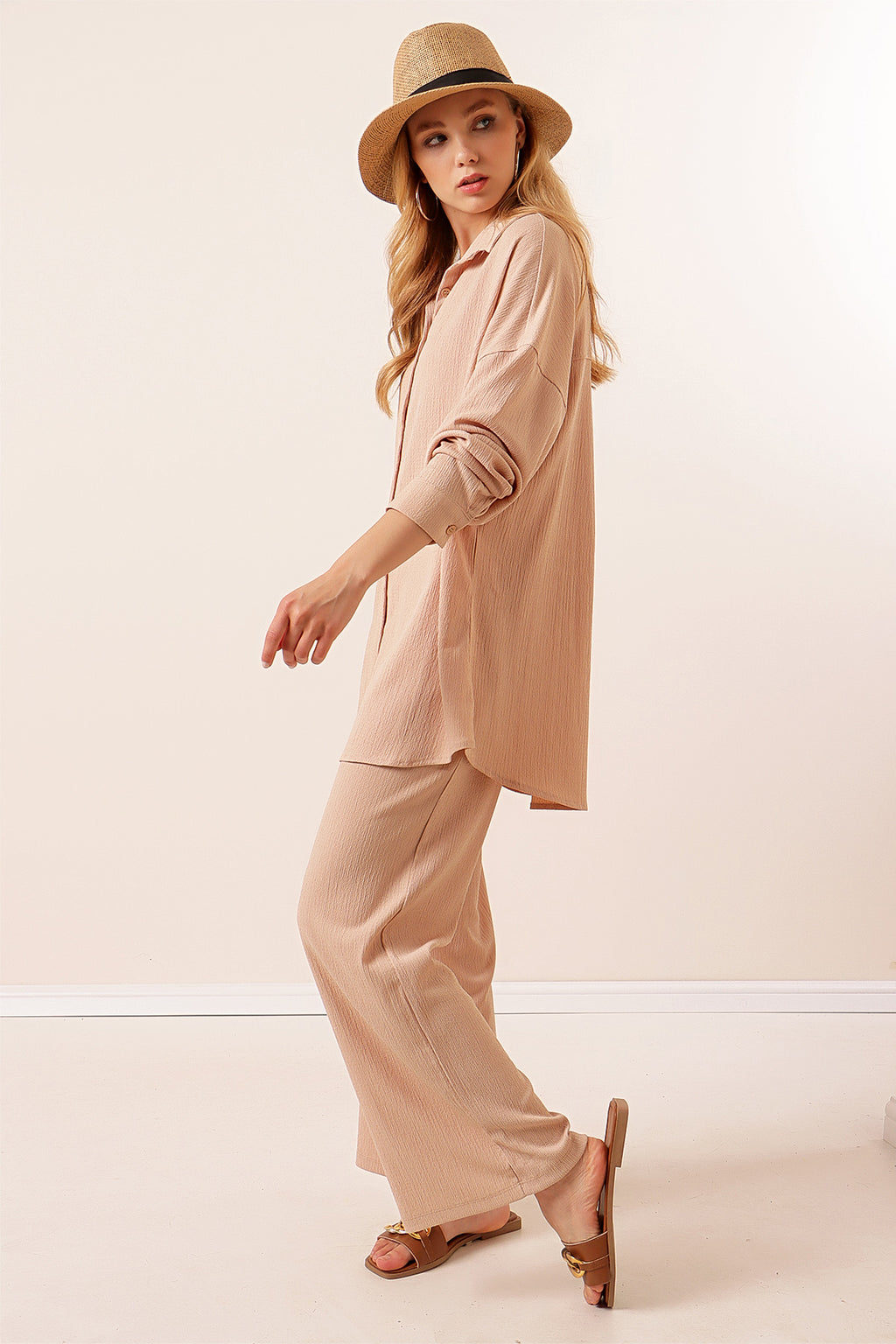 Beige Women Top and Bottom Set