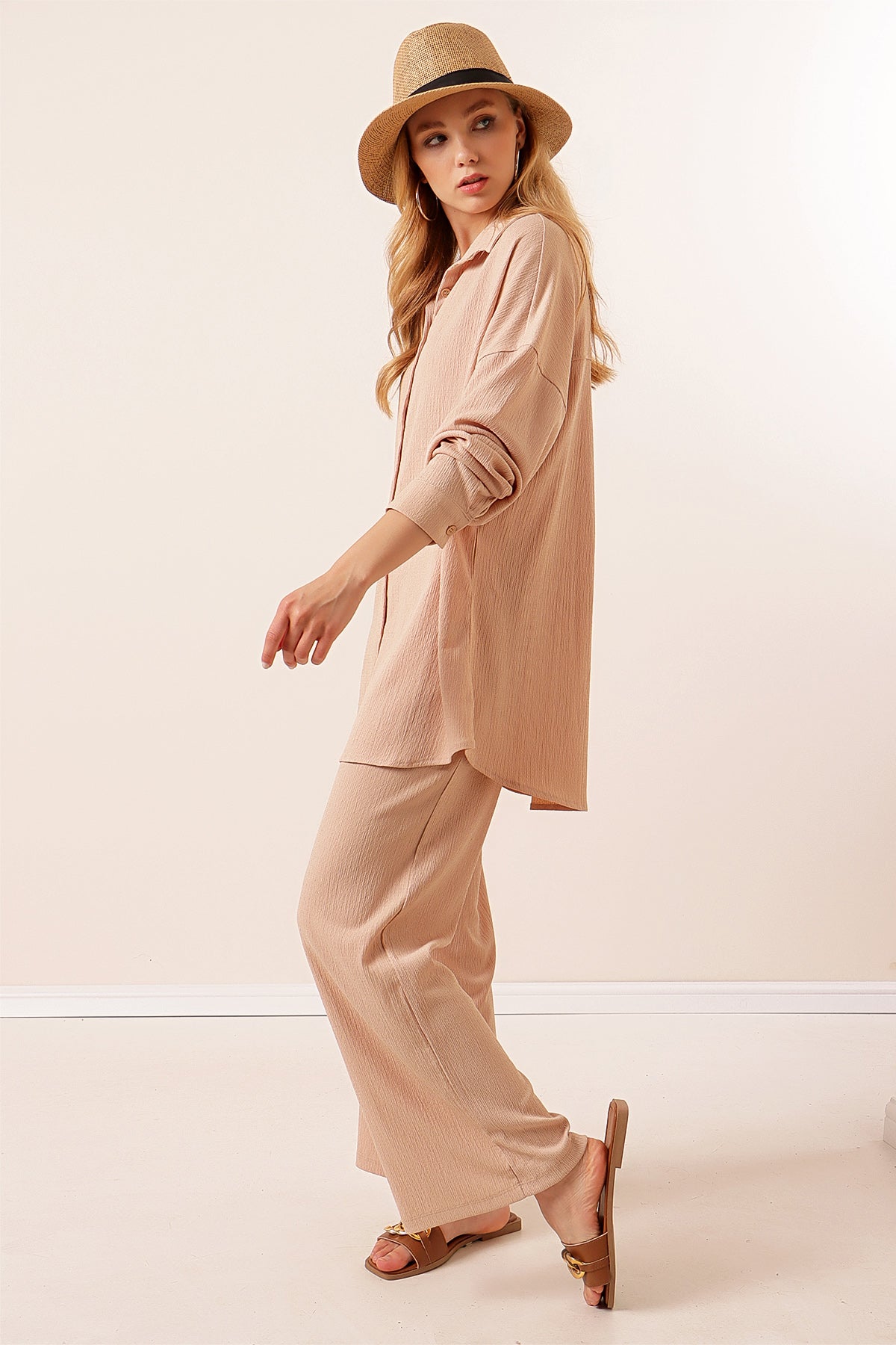 Beige Women Top and Bottom Set