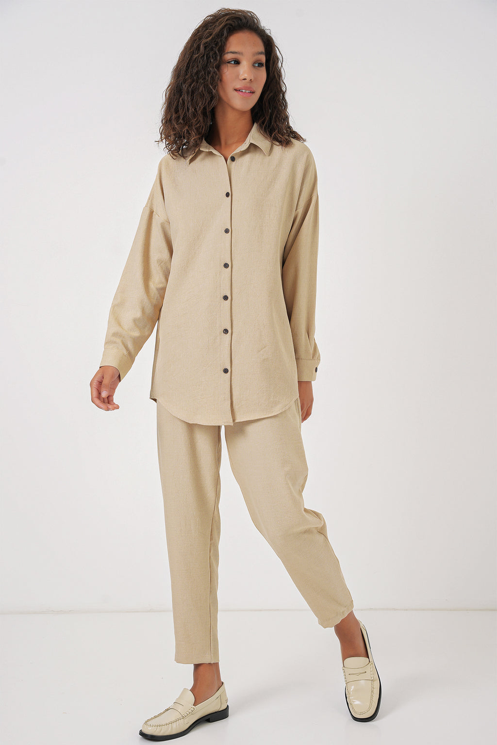 Beige Women Top and Bottom Set