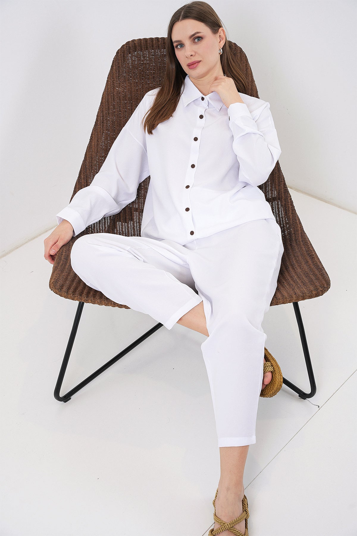 White Women Top and Bottom Set