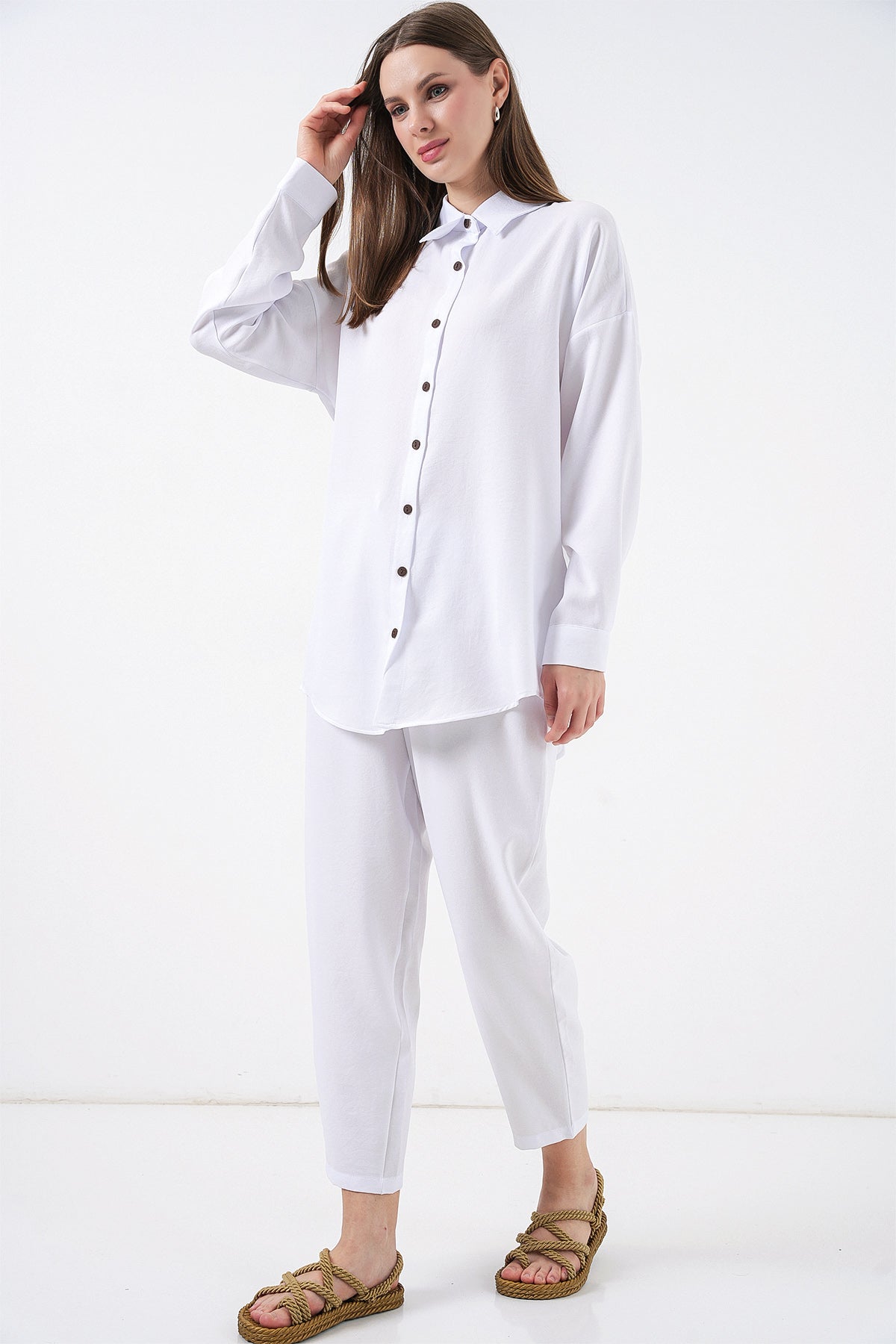 White Women Top and Bottom Set