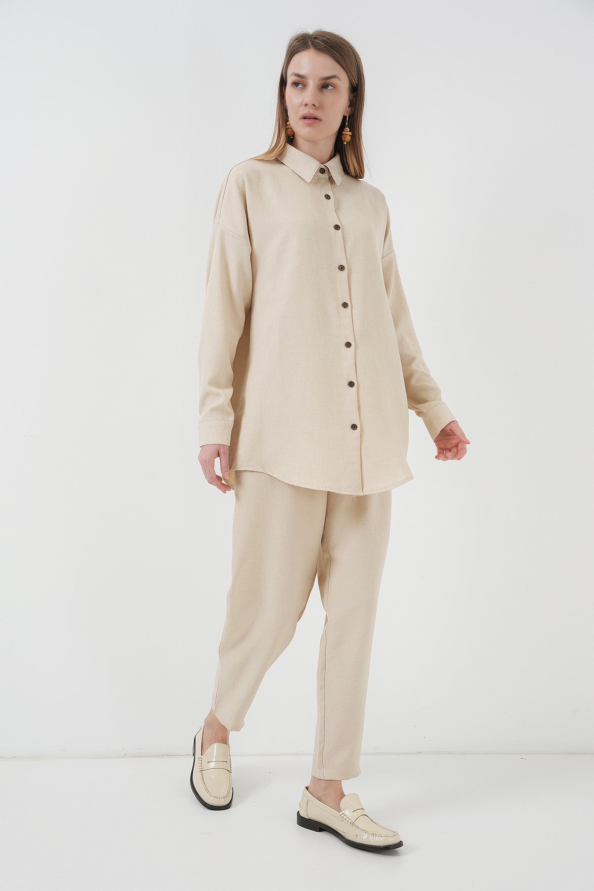 Cream Women Top and Bottom Set