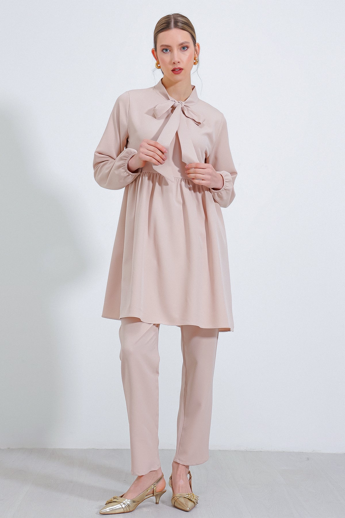 Cream Women Top and Bottom Set