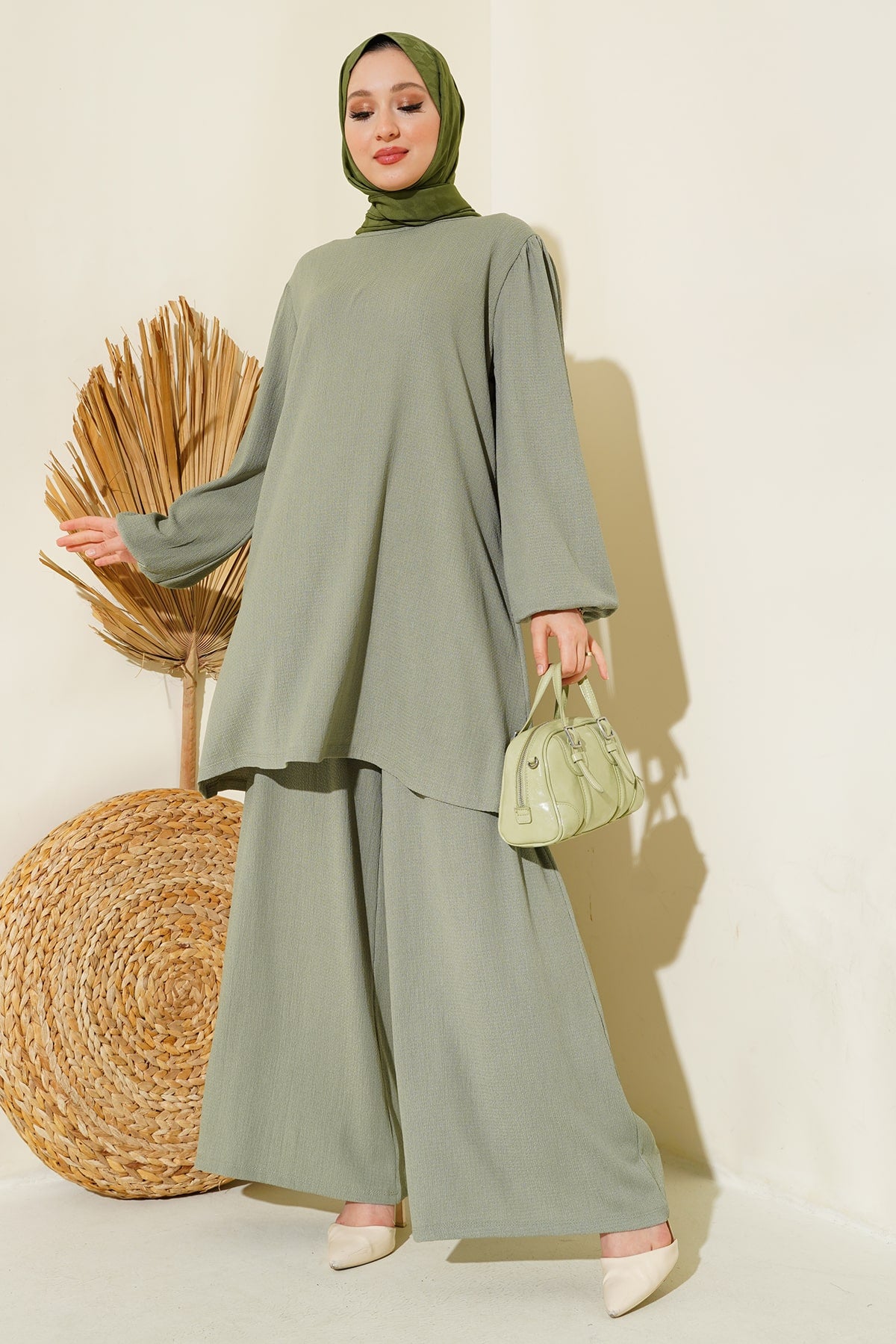 green Women Top and Bottom Set