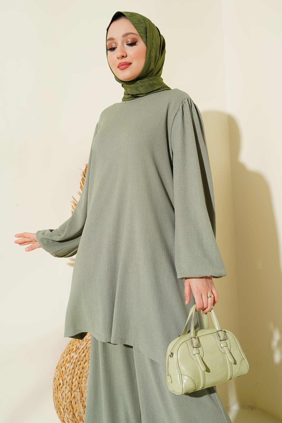 green Women Top and Bottom Set