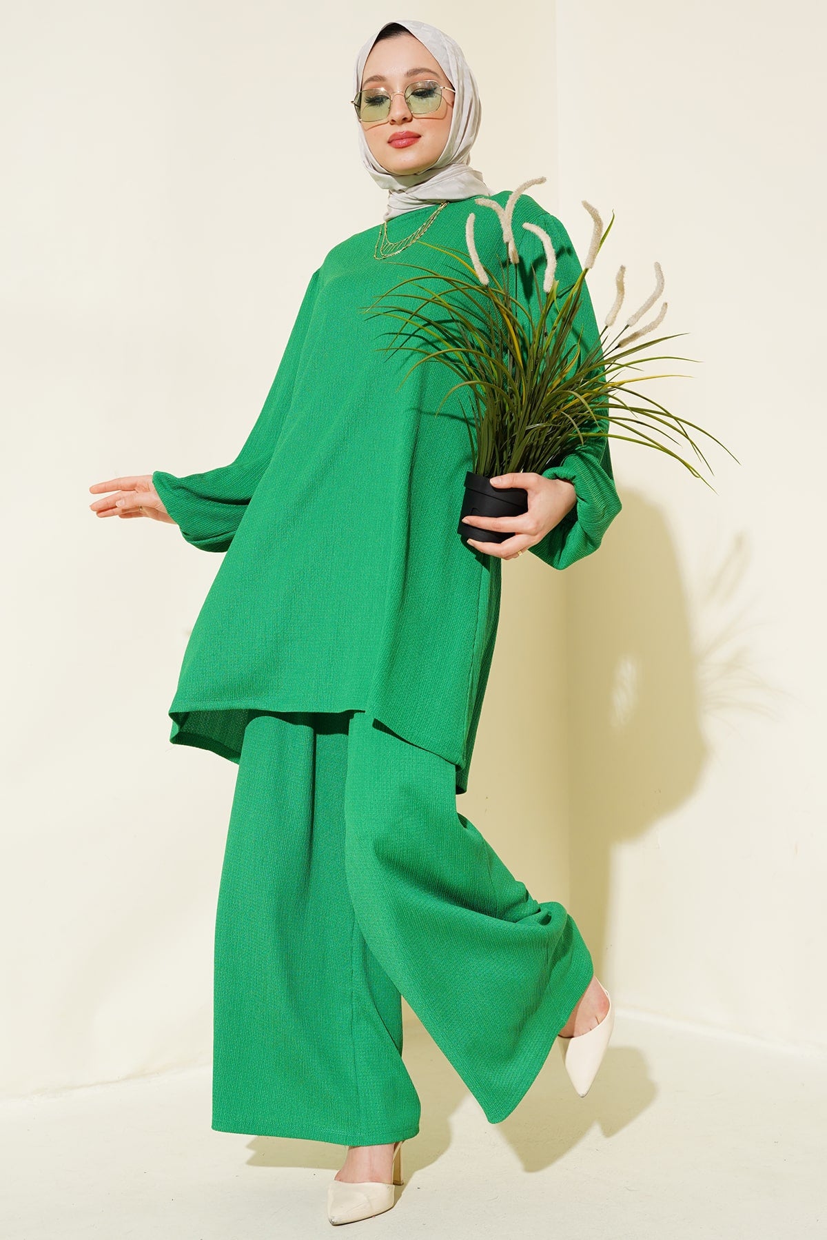 Green Women Top and Bottom Set