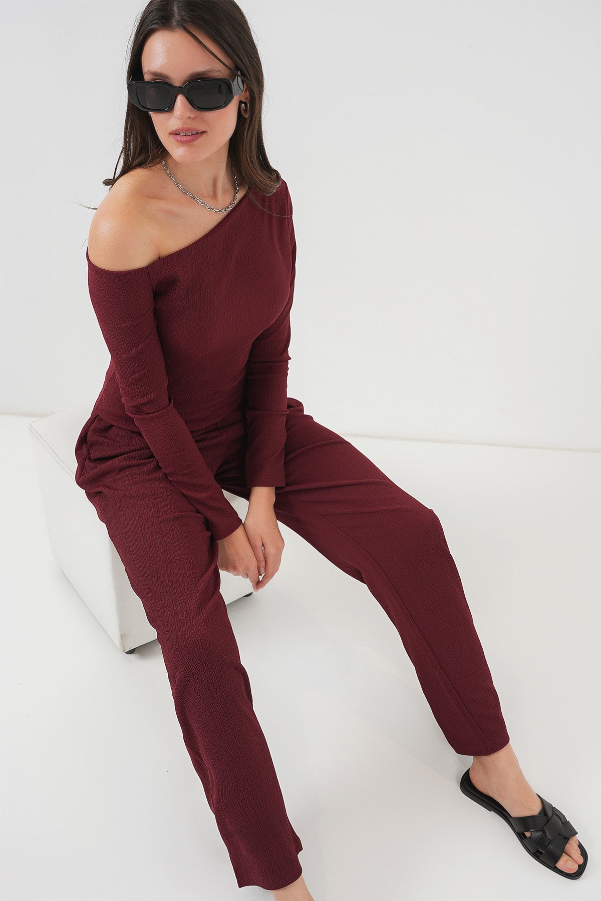 Burgundy Women Top and Bottom Set