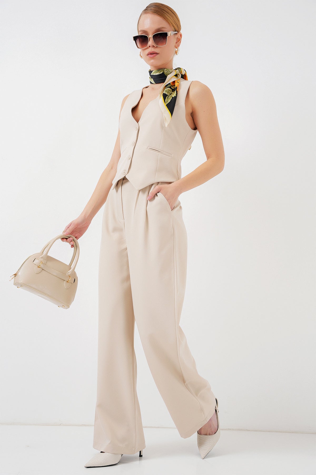 Cream Women Top and Bottom Set