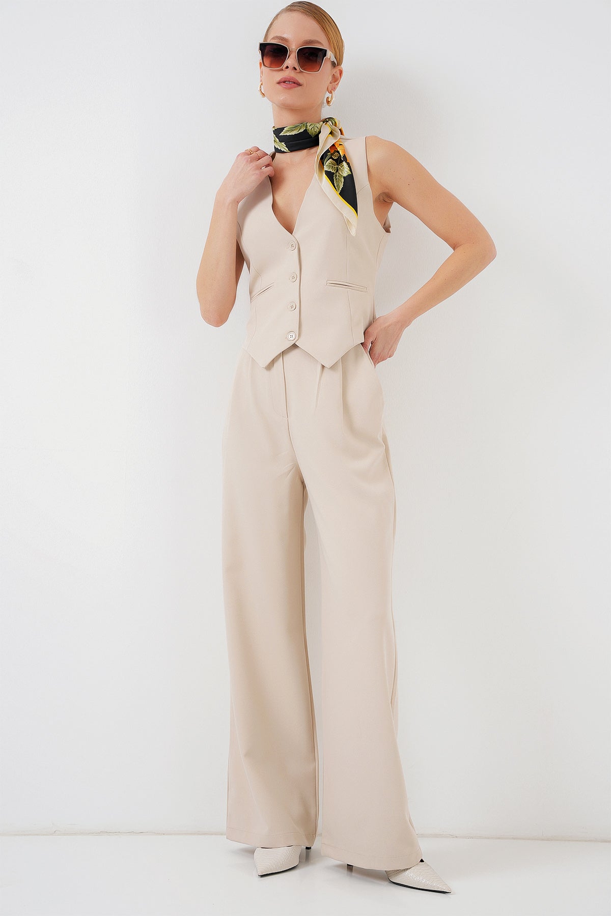 Cream Women Top and Bottom Set