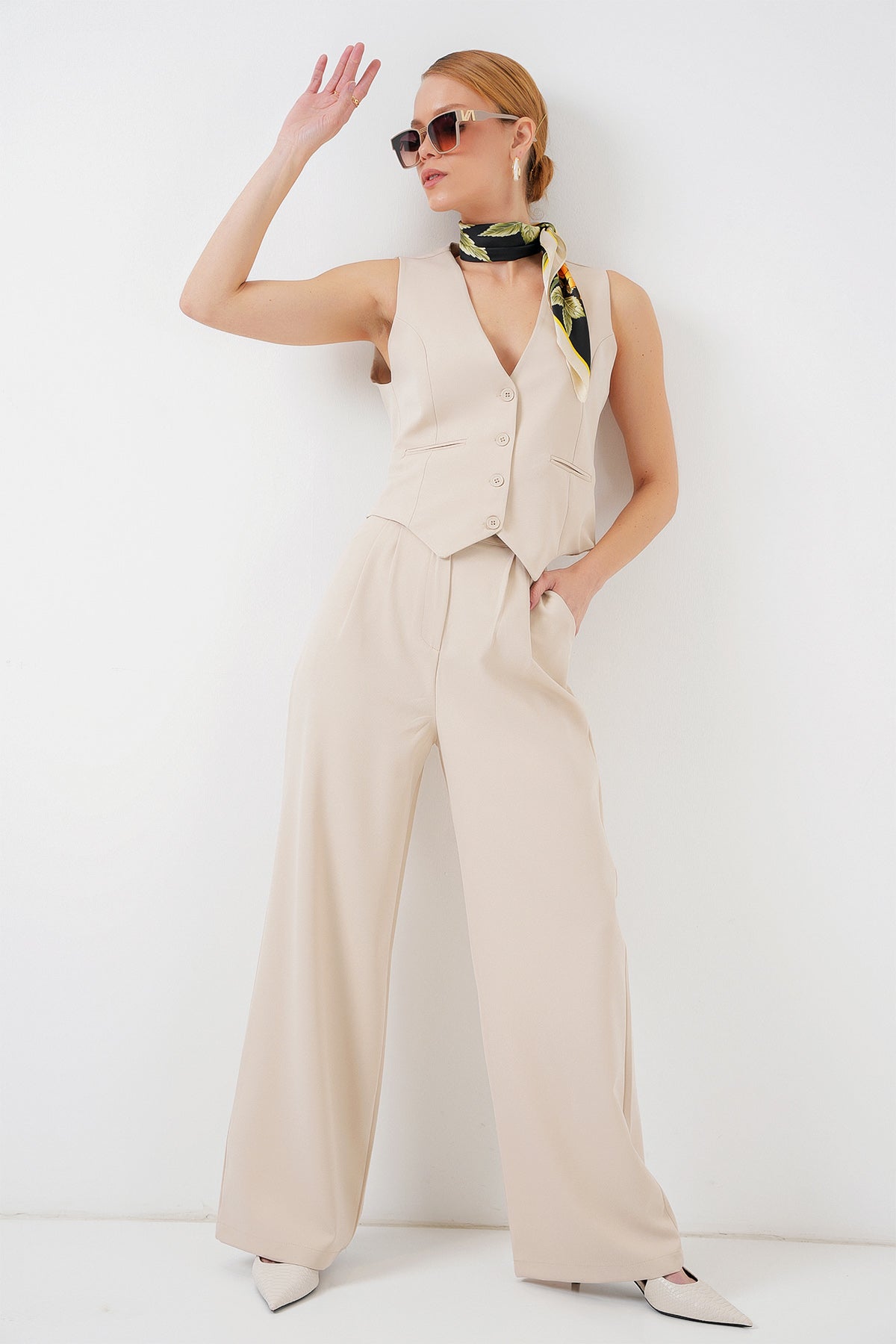 Cream Women Top and Bottom Set