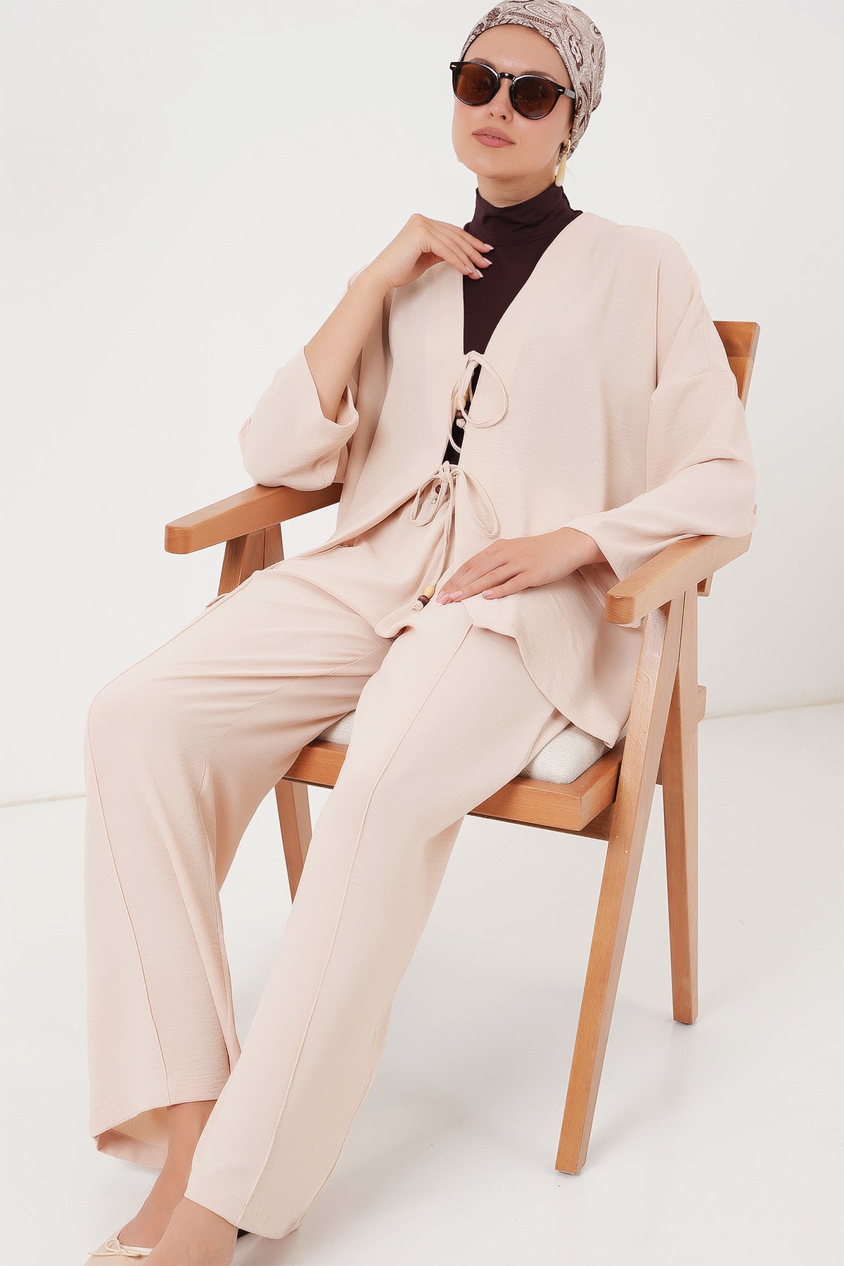 Cream Women Top and Bottom Set