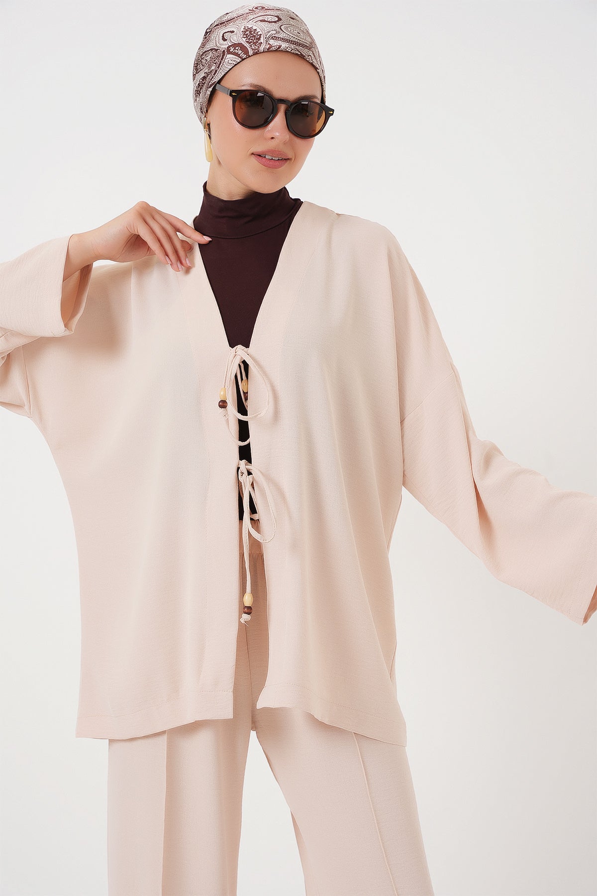 Cream Women Top and Bottom Set