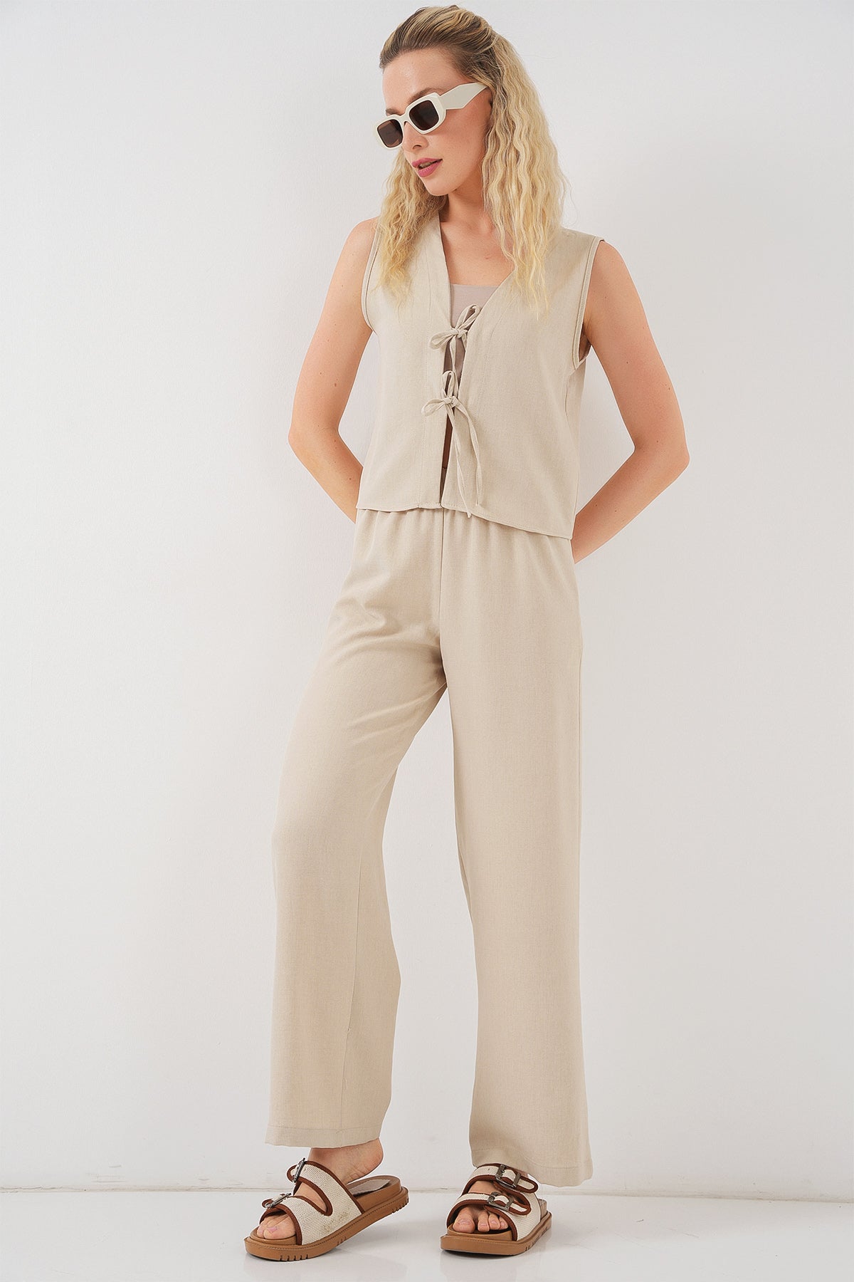 Beige Women Top and Bottom Set