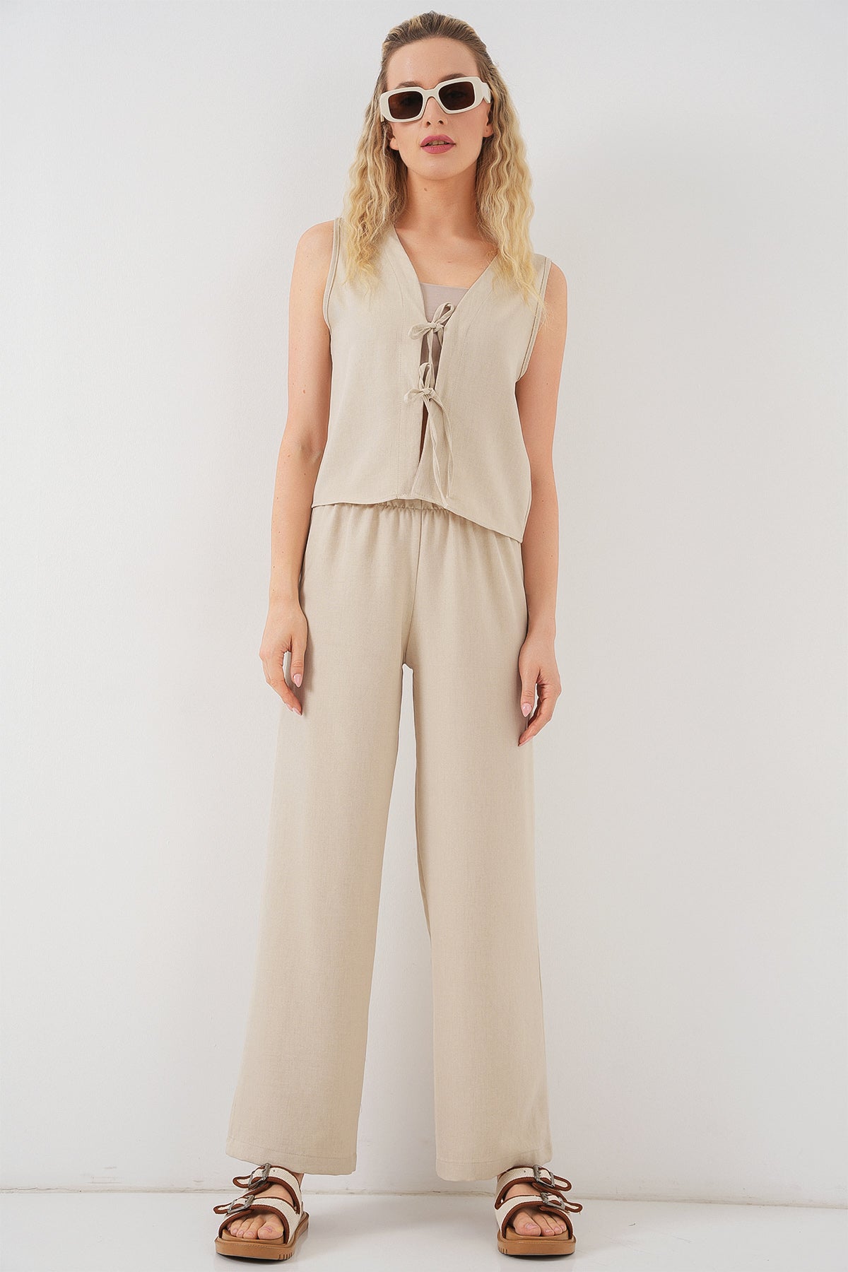 Beige Women Top and Bottom Set