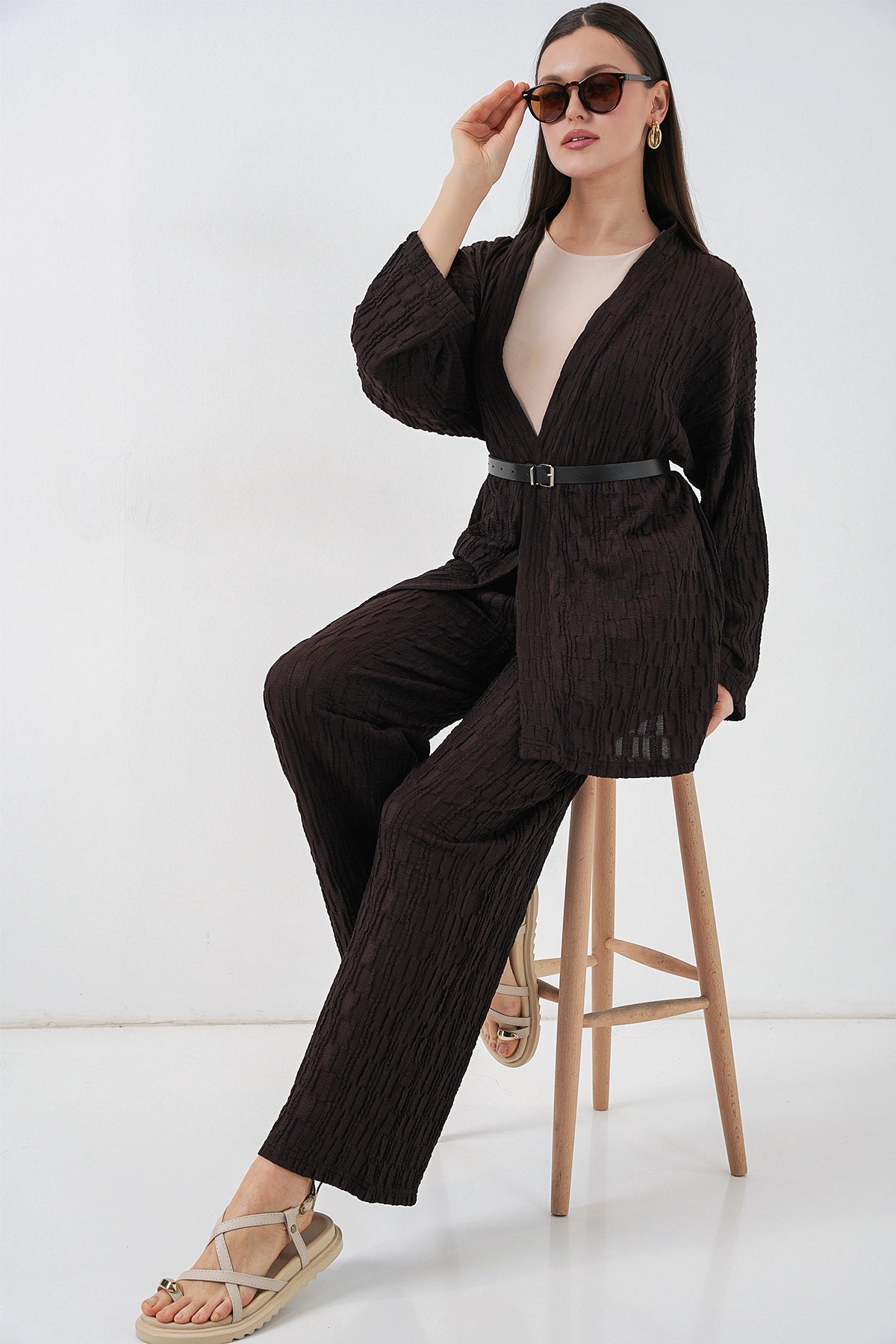 Brown Women Top and Bottom Set