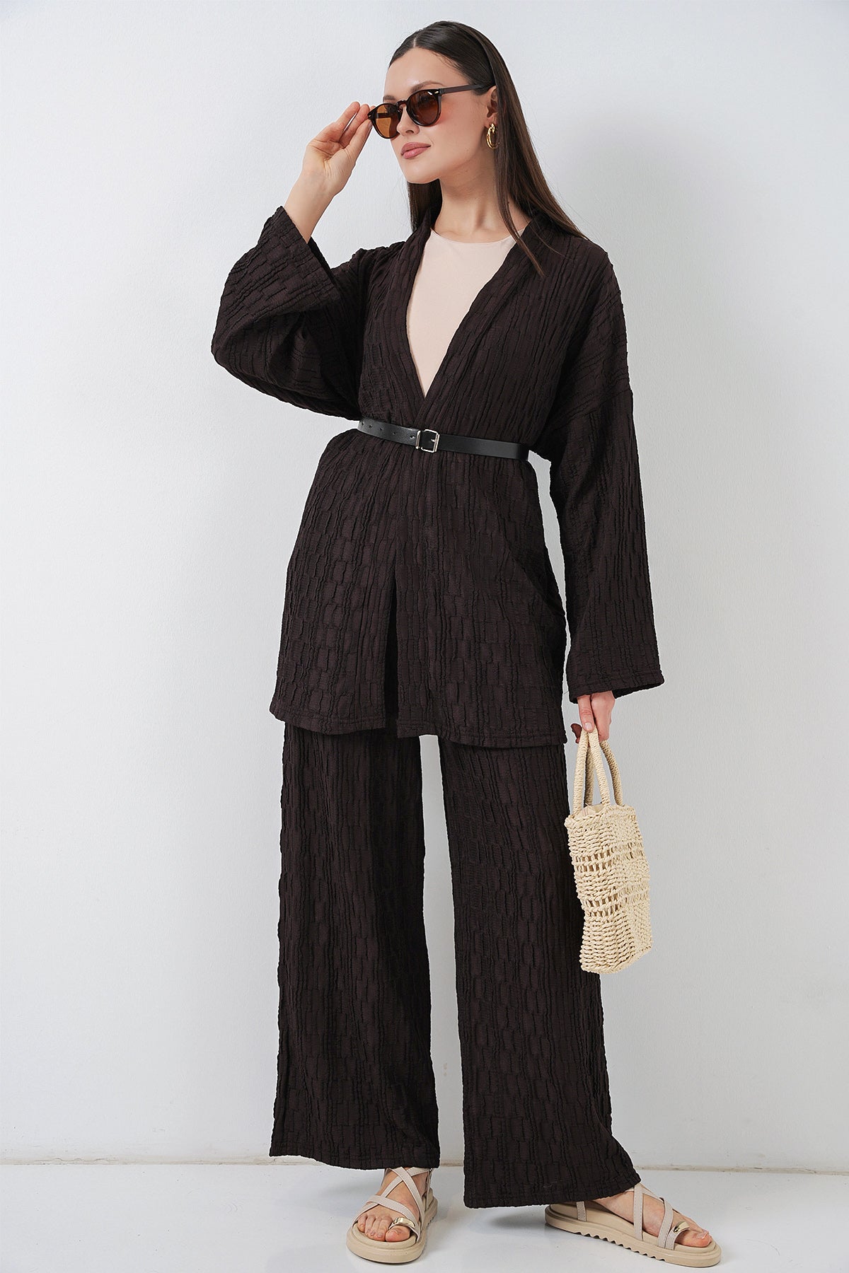 Brown Women Top and Bottom Set