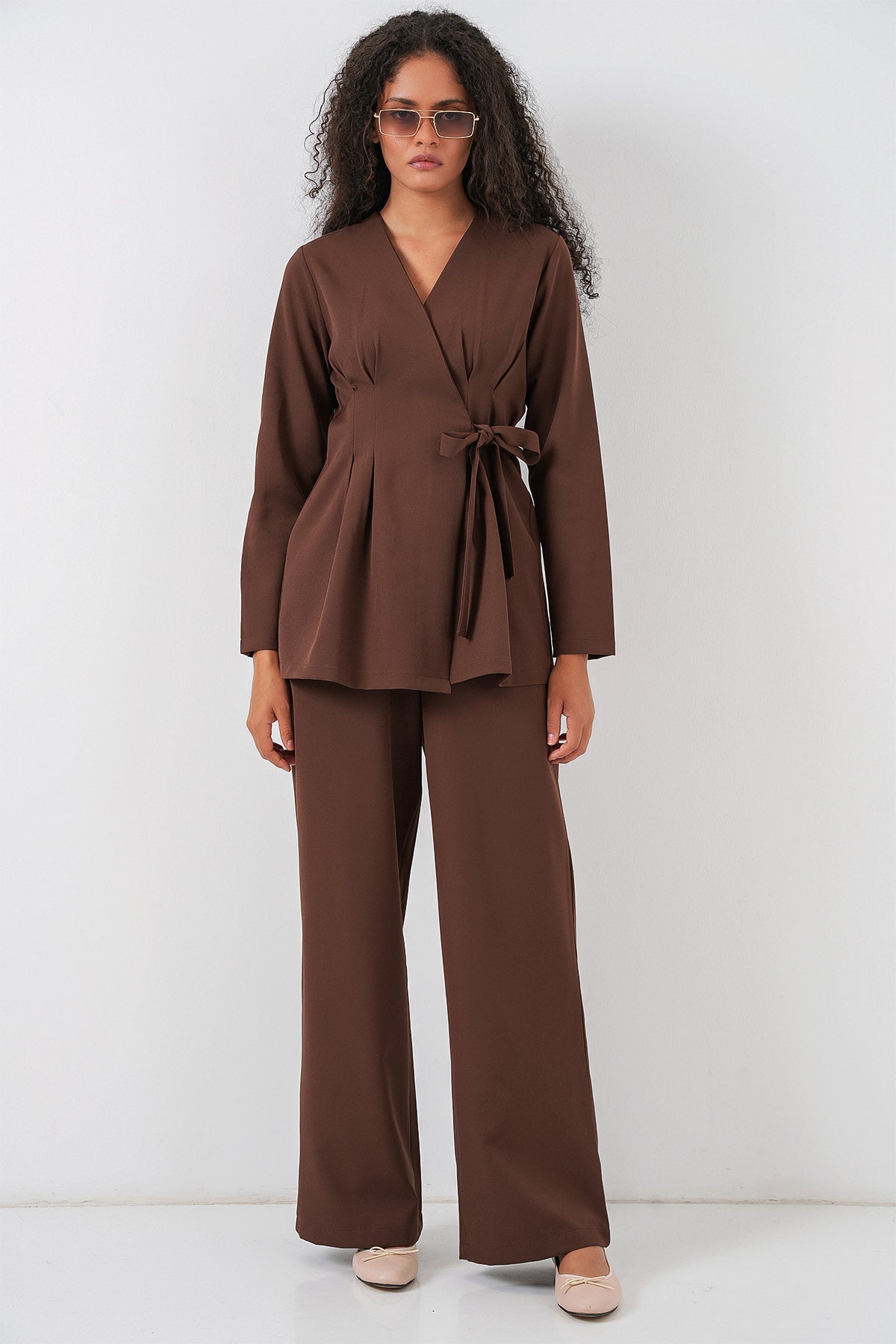 Brown Women Top and Bottom Set