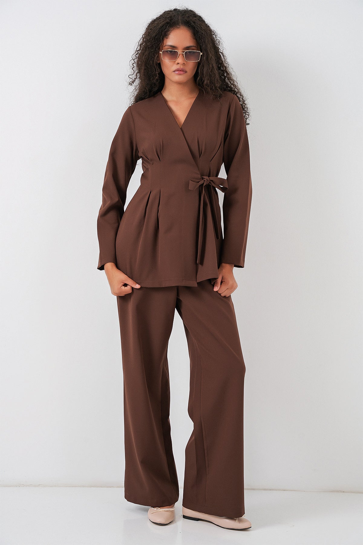 Brown Women Top and Bottom Set