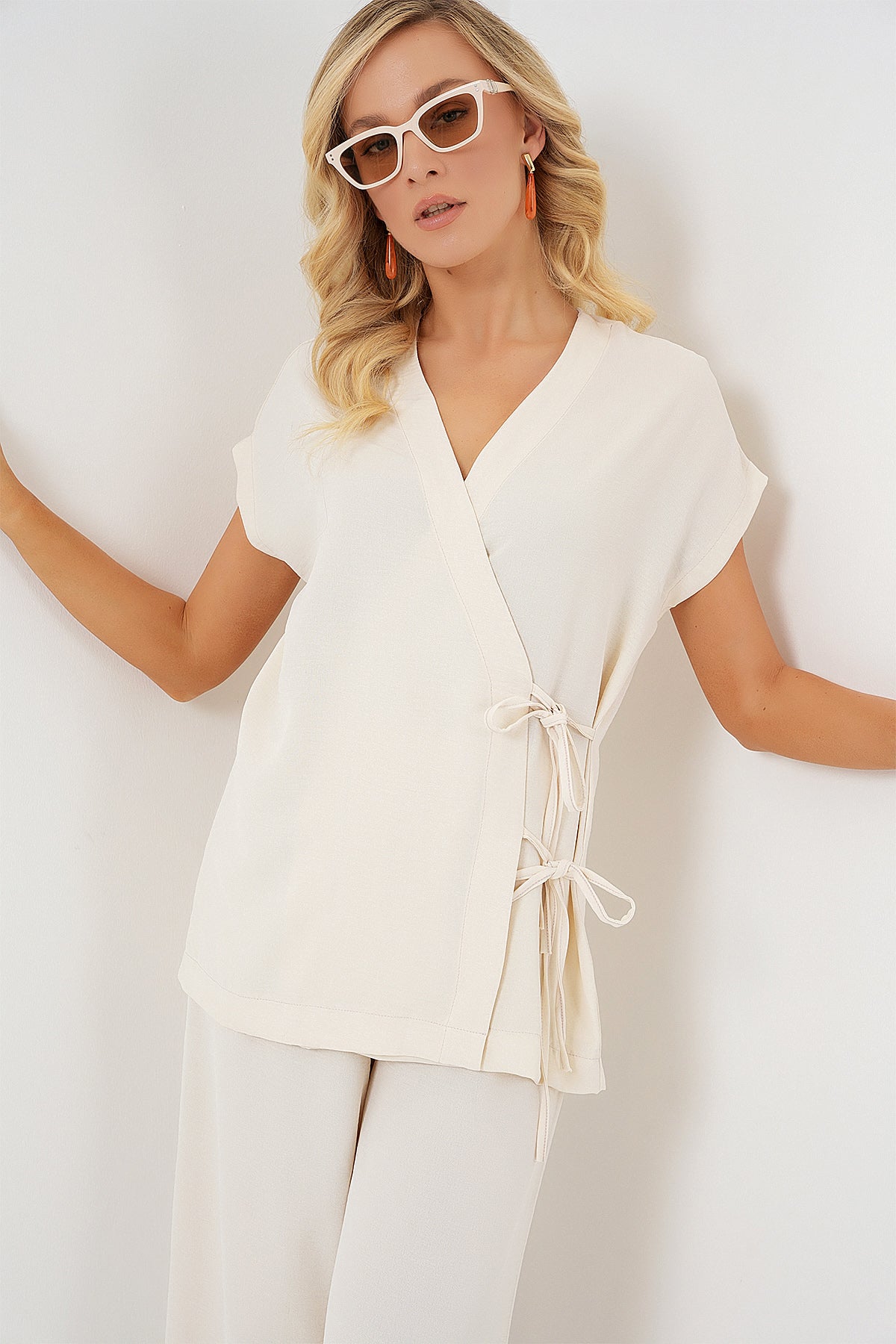 Cream Women Top and Bottom Set