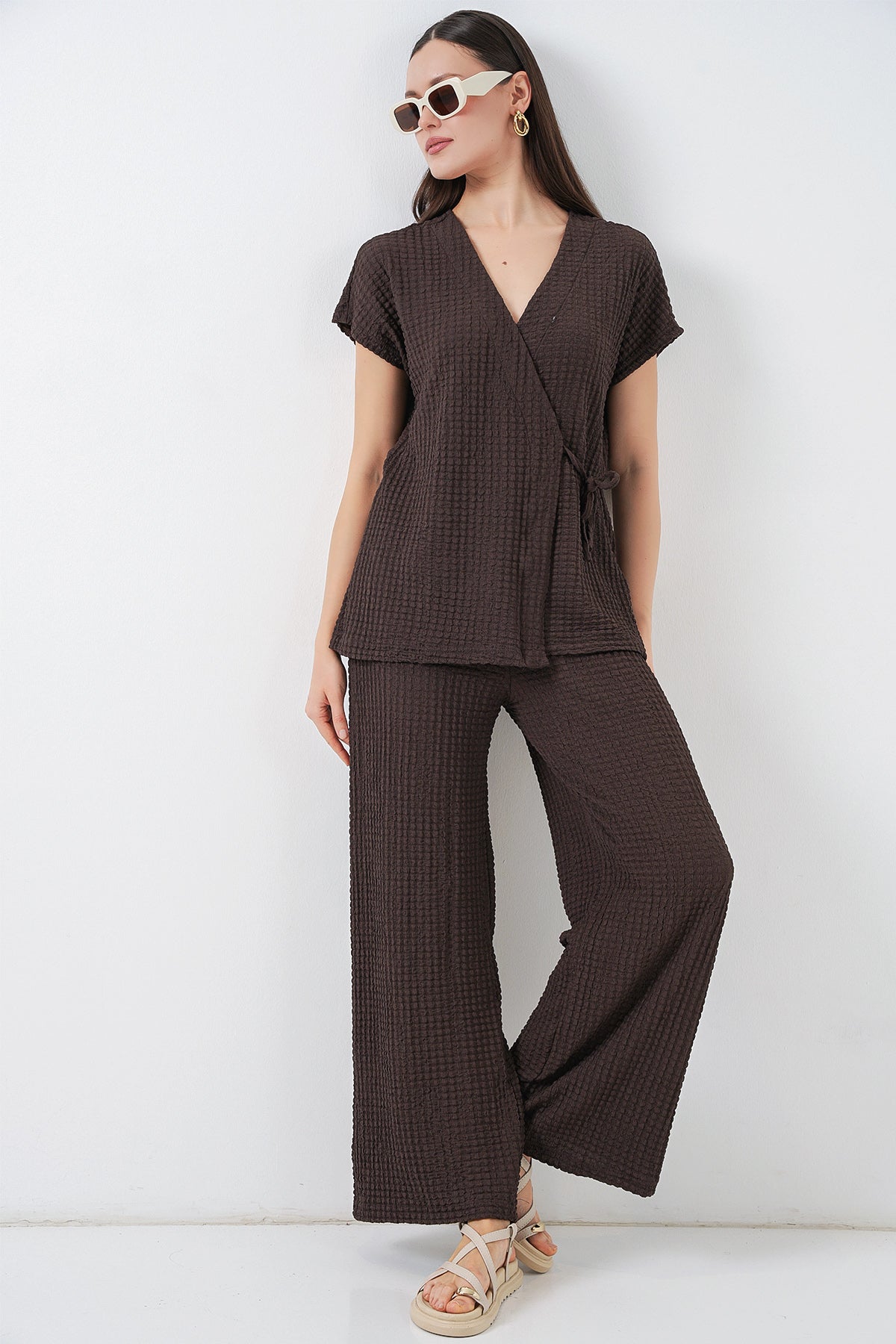 Brown Women Top and Bottom Set