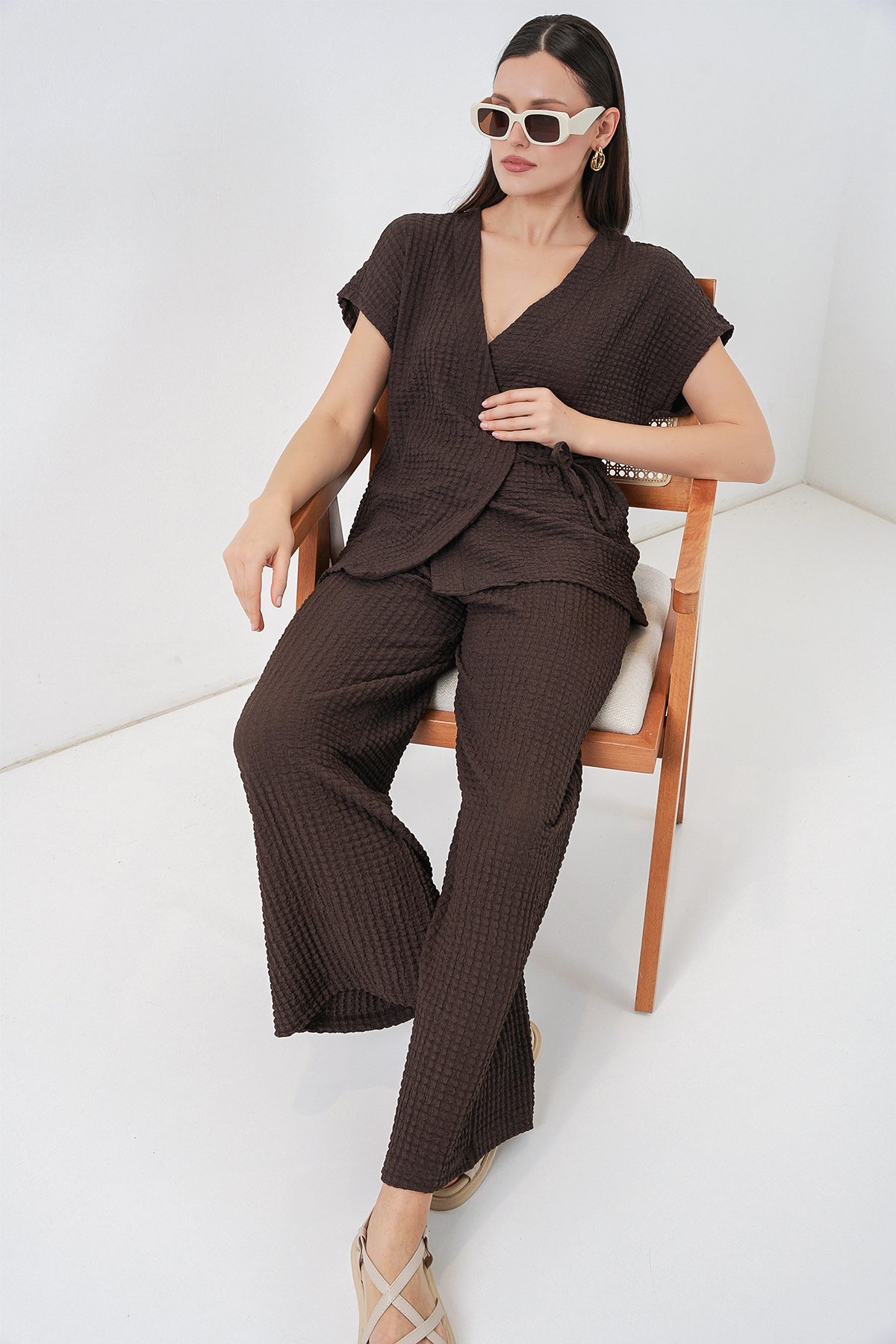 Brown Women Top and Bottom Set