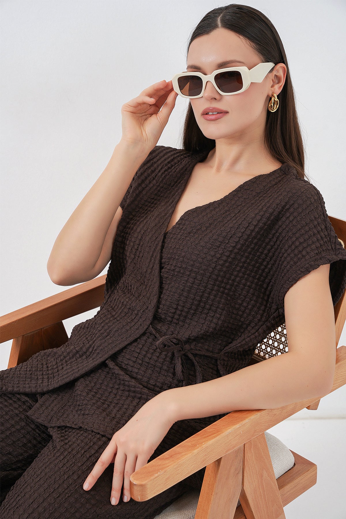 Brown Women Top and Bottom Set