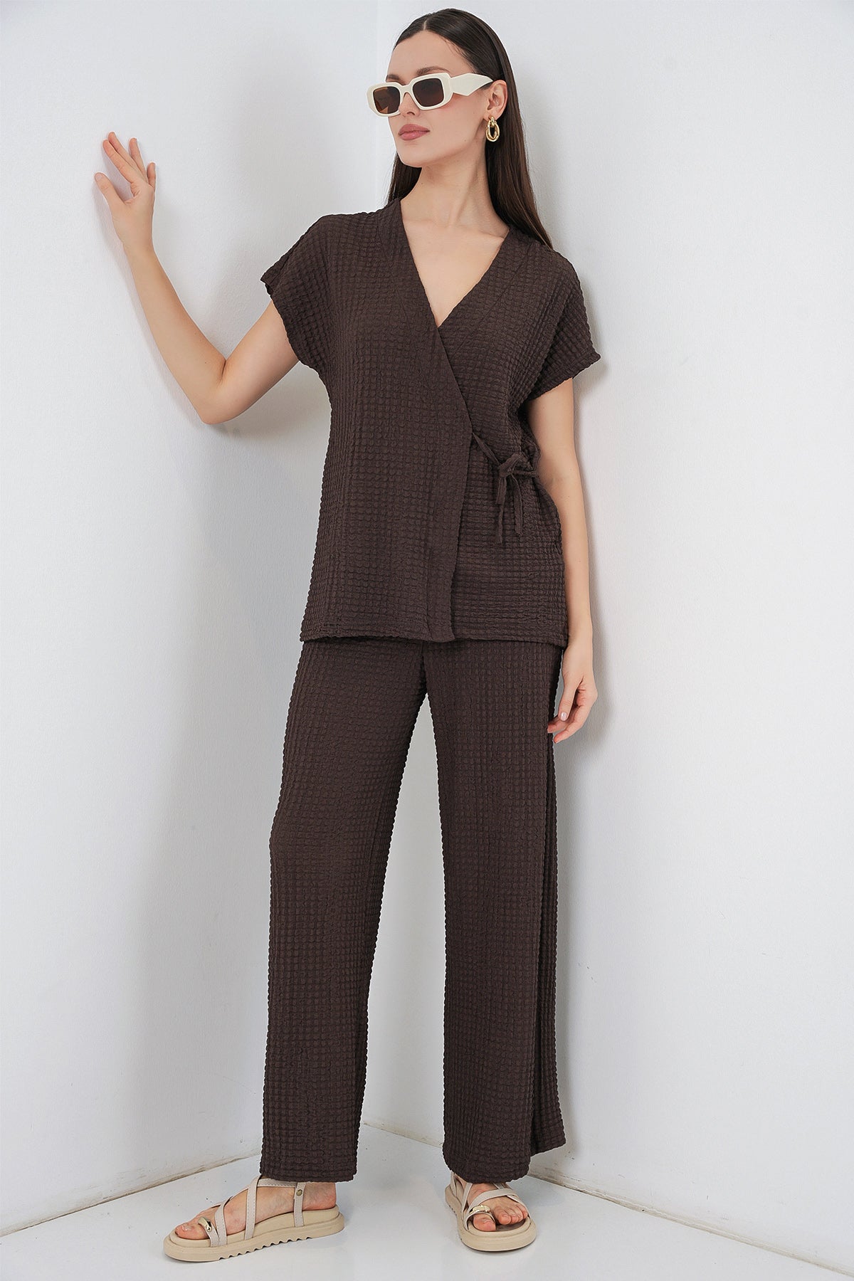 Brown Women Top and Bottom Set