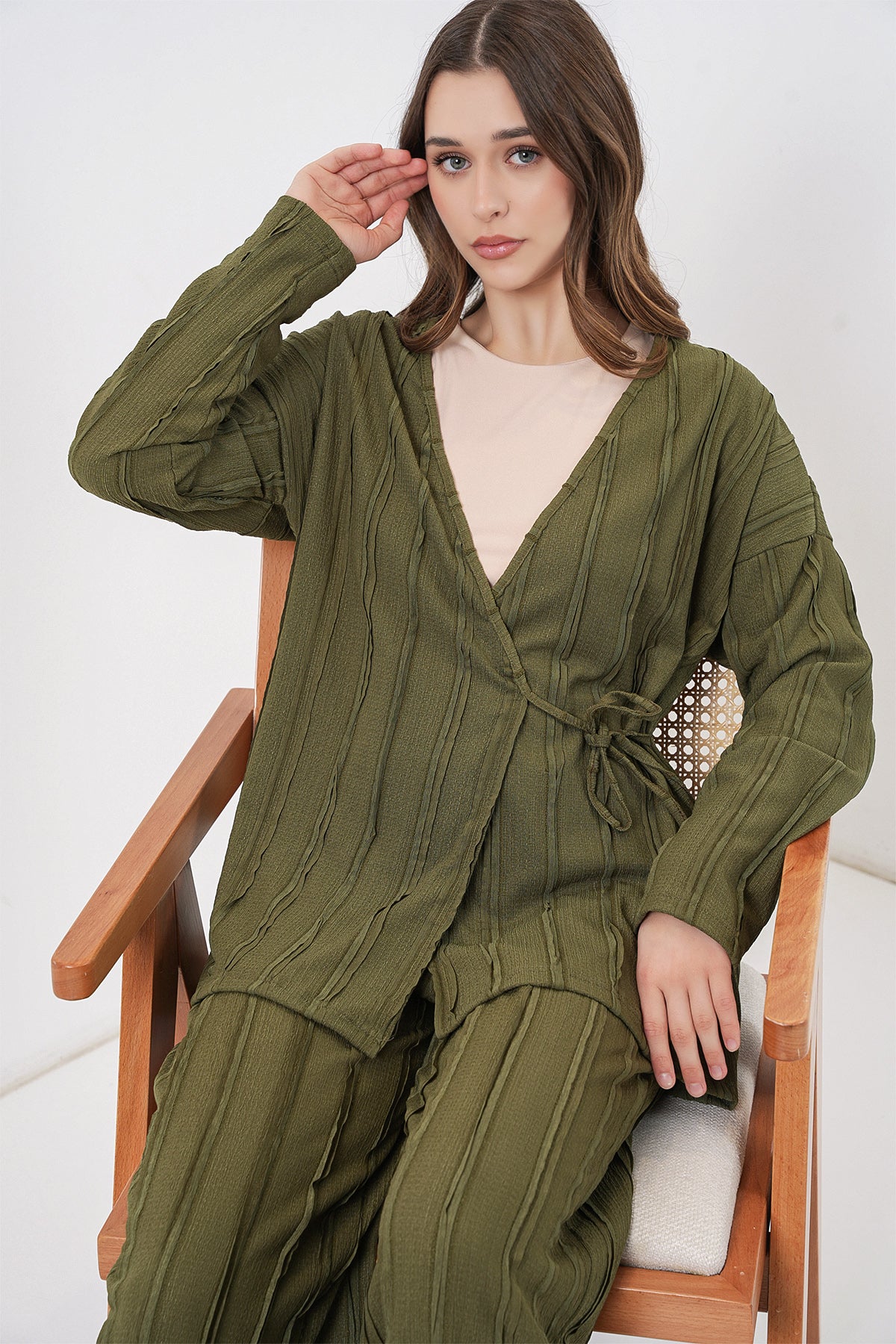 Khaki Women Top and Bottom Set