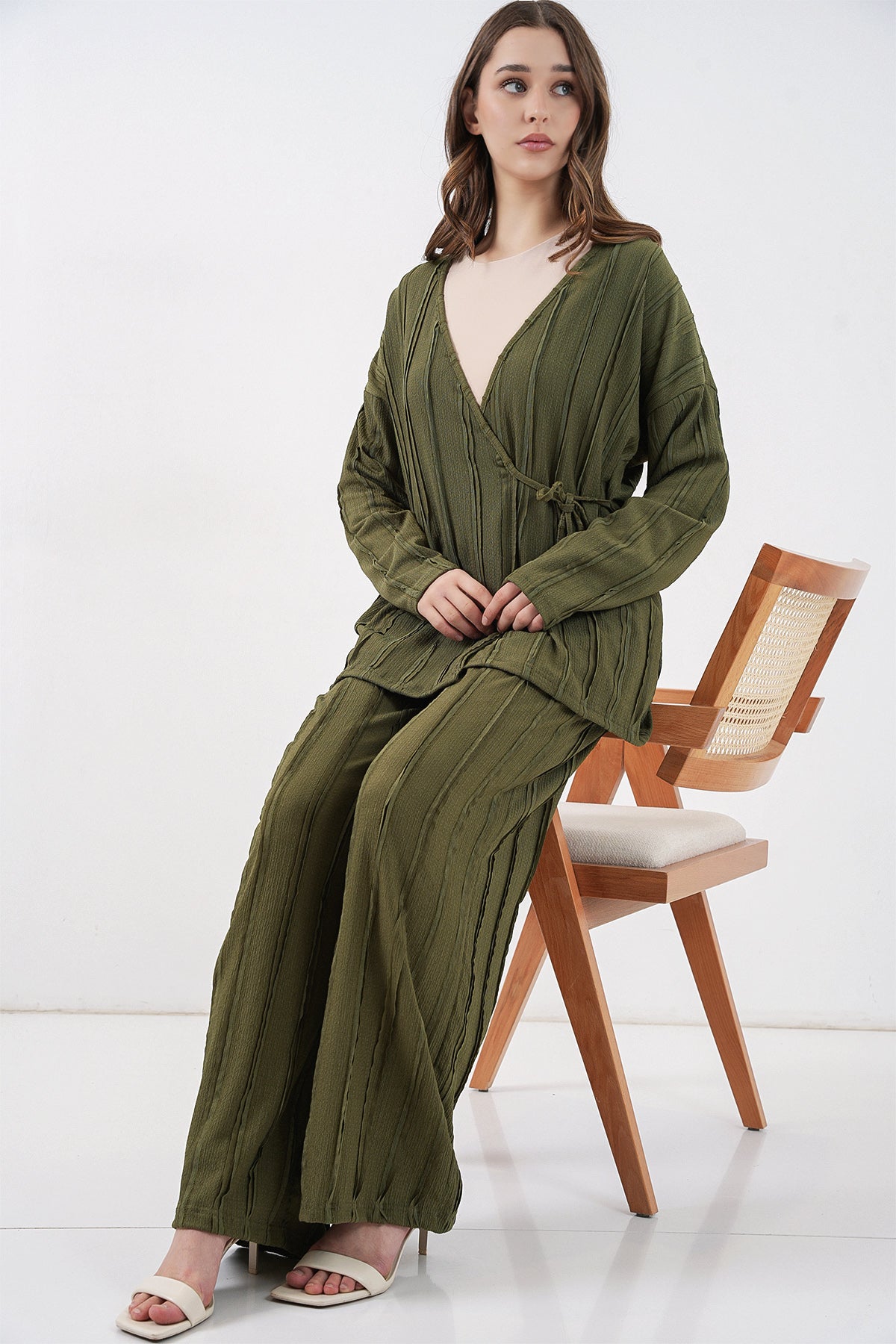 Khaki Women Top and Bottom Set