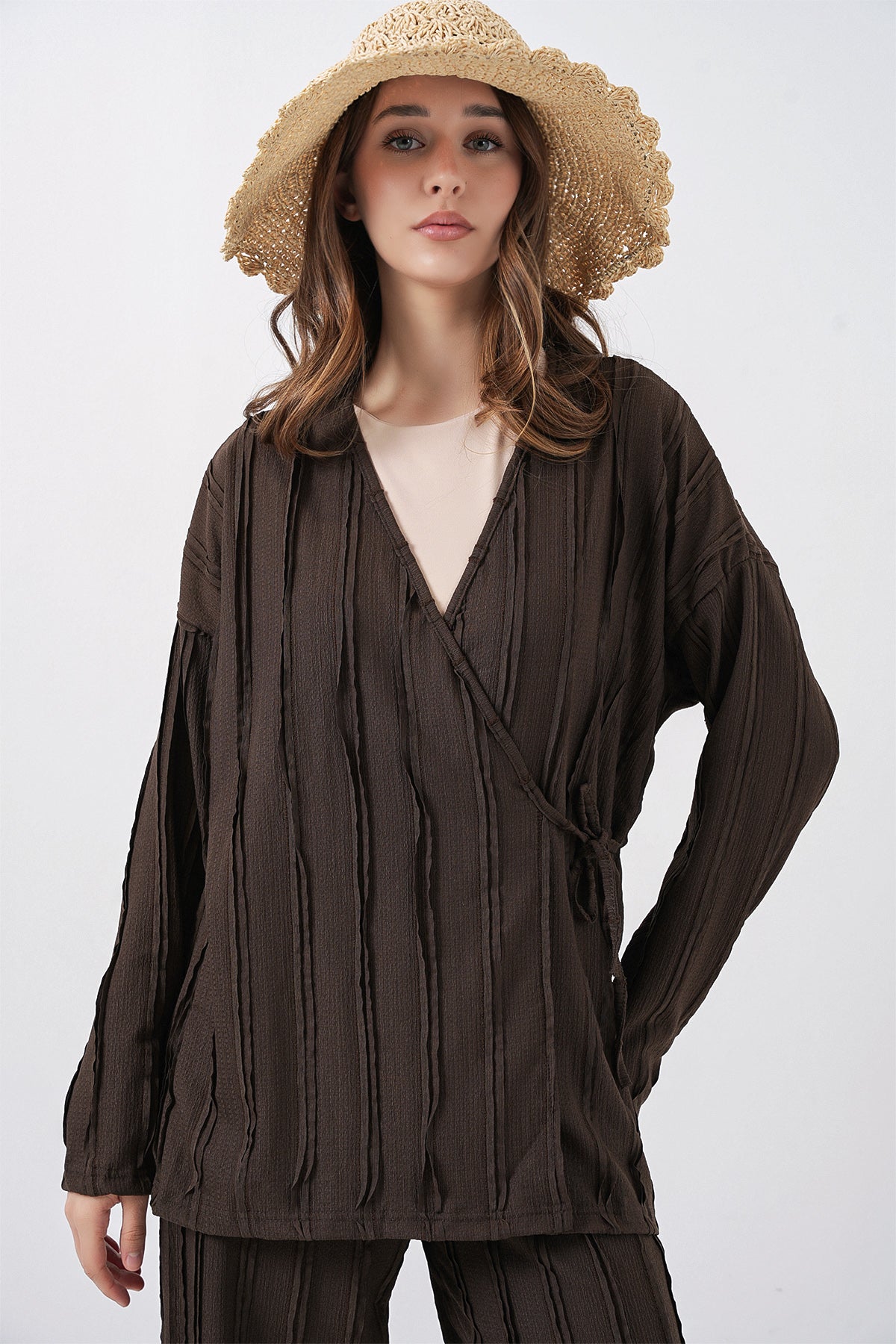 Brown Women Top and Bottom Set