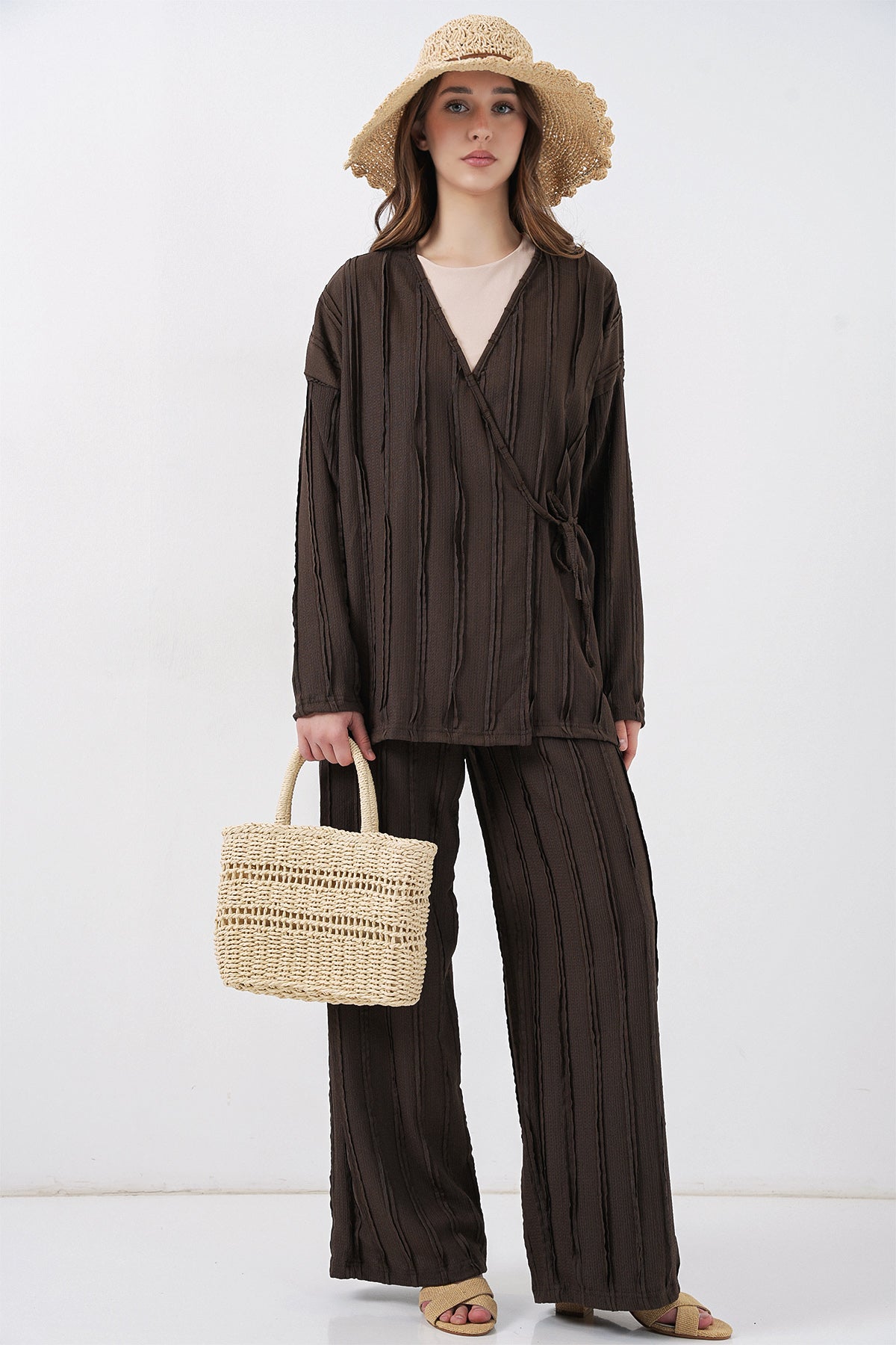 Brown Women Top and Bottom Set