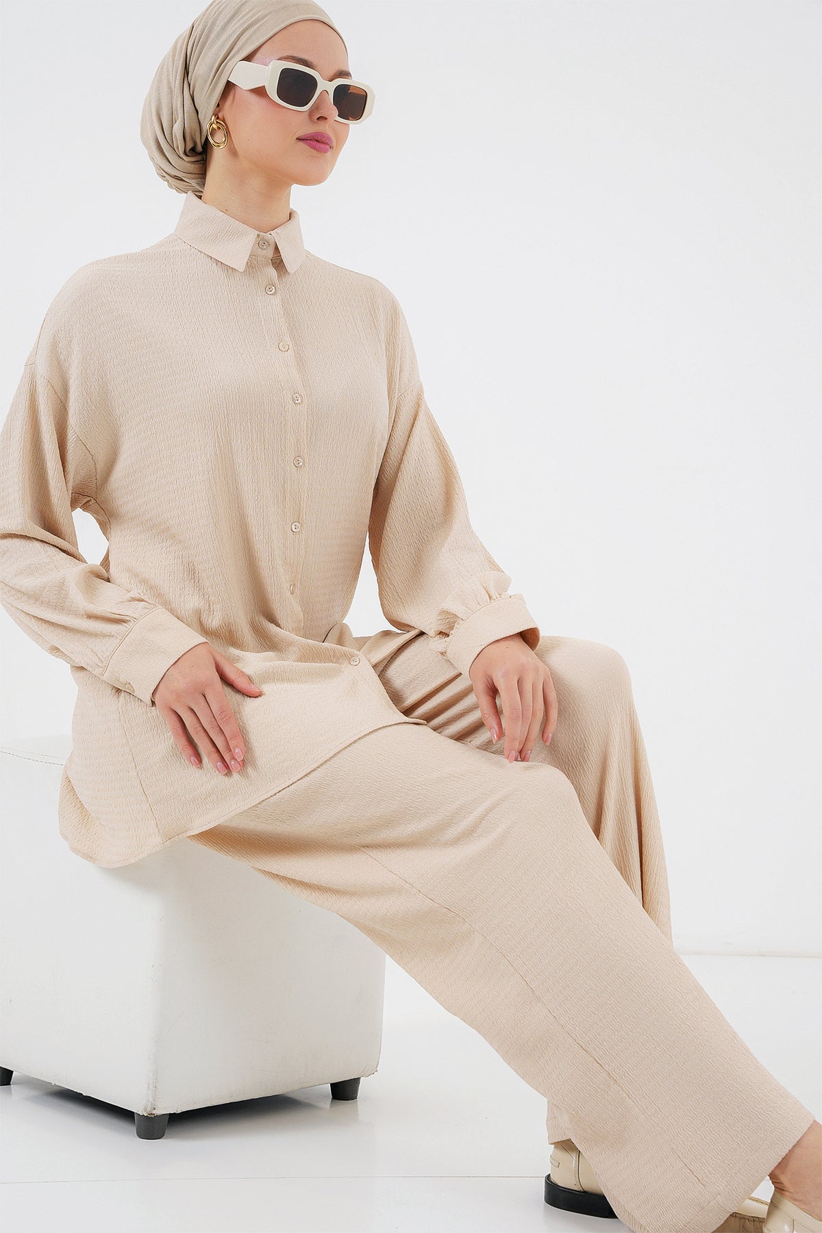 Cream Women Top and Bottom Set