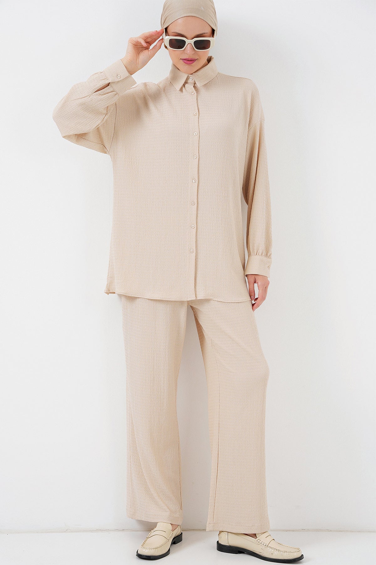 Cream Women Top and Bottom Set