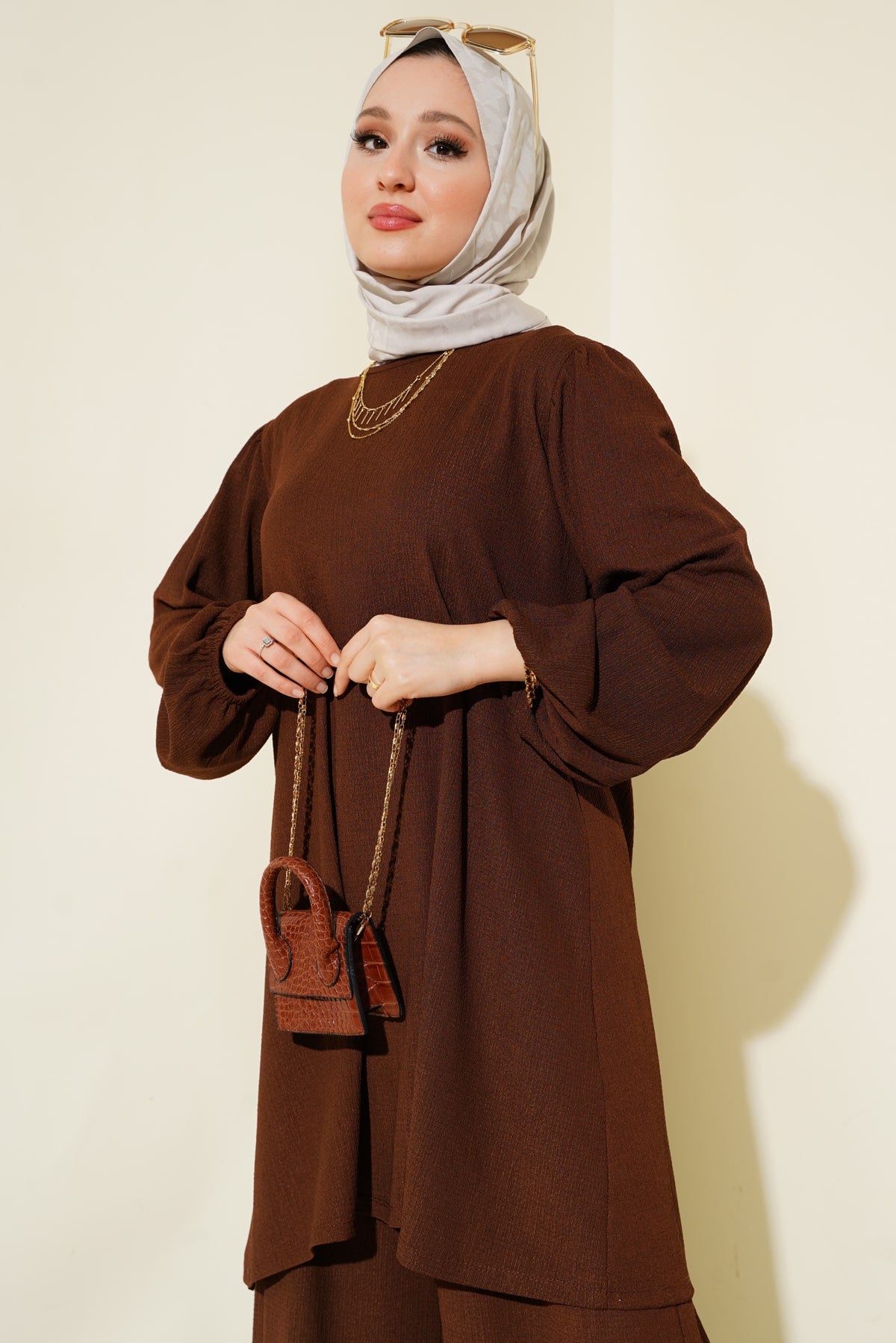 Brown Women Top and Bottom Set